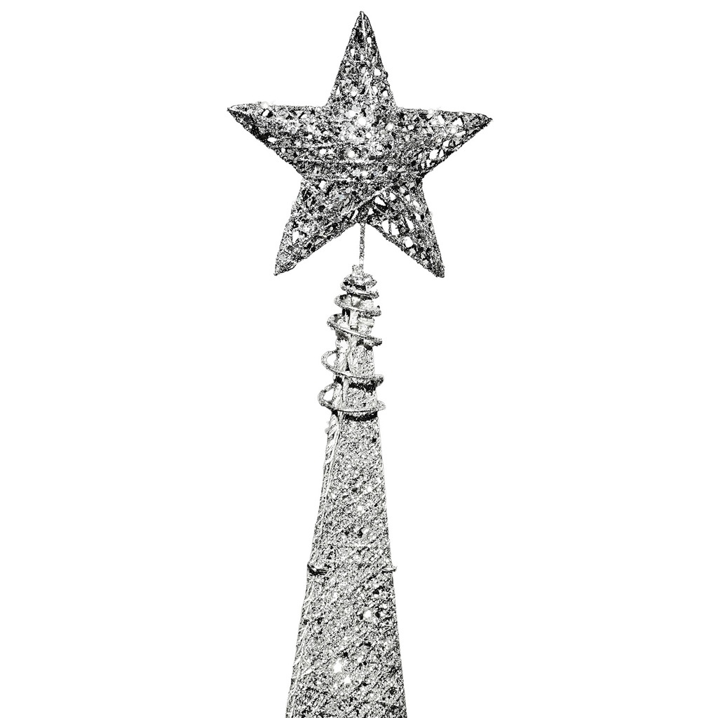 Figura navideña 150cm 60 luces LED árbol triangular plateado